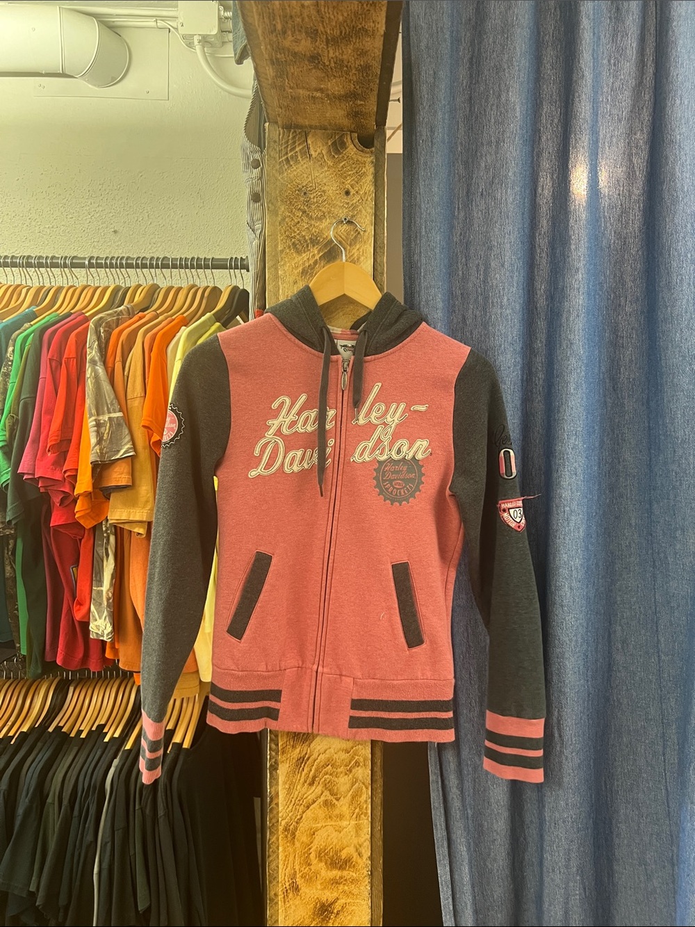 Vintage Harley Davidson Pink And Grey Hoodie
